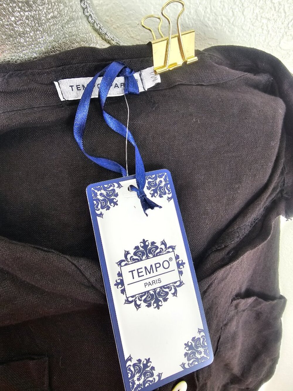 Tempo Paris Black Hi-Low Linen Shirt Size M/L - Picture 8 of 9